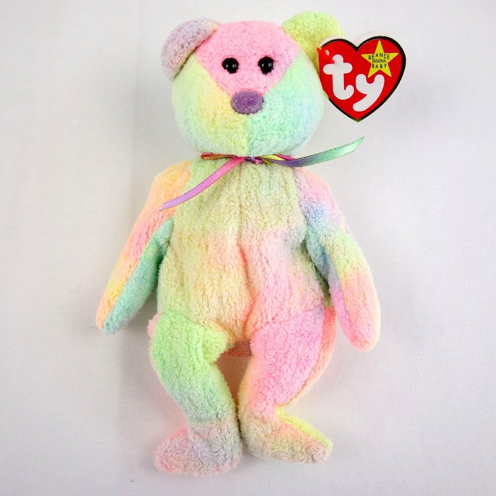 Vintage 1999 TY Beanie Baby Rainbow Tie Dye Groovy Bear Hang Tag and Tush Tag